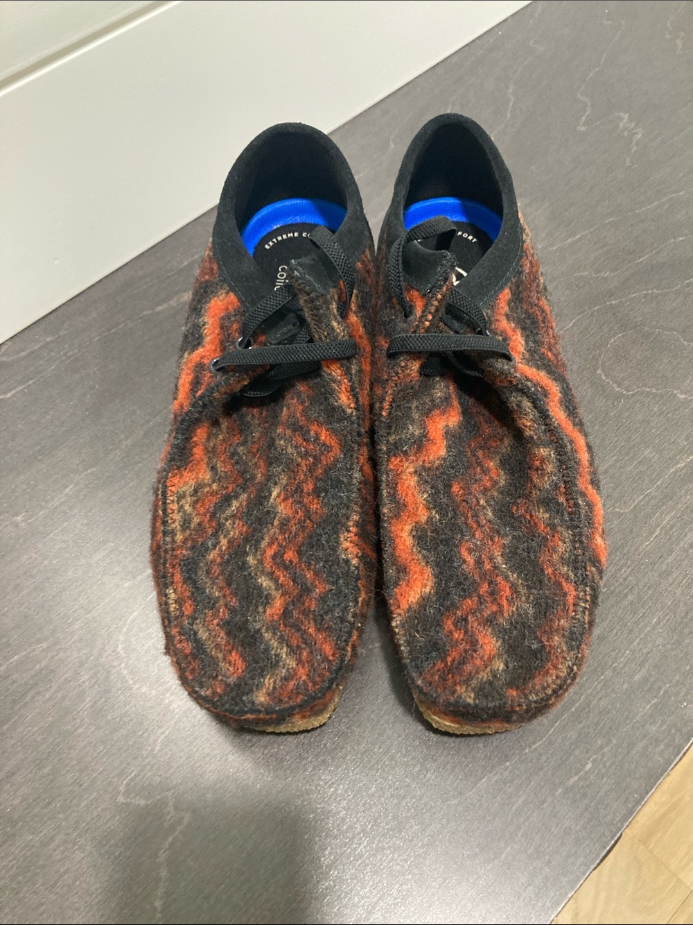 Clarks Men’s Black and Orange Patterned Slip-On Loafers